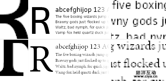 Above: GDI rendering of FacitWeb (above) and Minion Pro (below) with Standard antialiasing.
