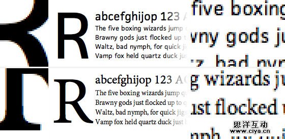 bove: Core Text rendering of FacitWeb (above) and Minion Pro (below).