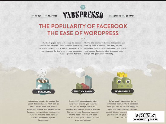 Textured website design example: tabspresso