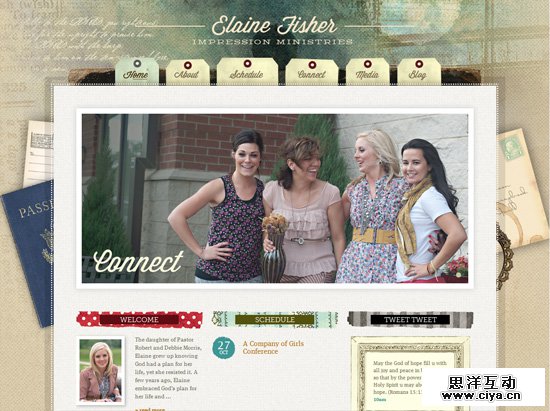 Textured website design example: Elaine Fisher