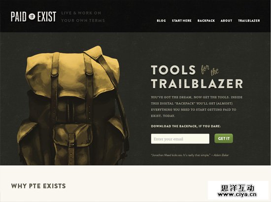 Textured website design example: Paid to Exist