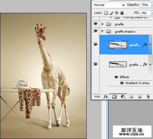酷炫PS教程！教你用PS合成长颈鹿熨烫衣服的趣味海报