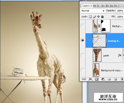 酷炫PS教程！教你用PS合成长颈鹿熨烫衣服的趣味海报