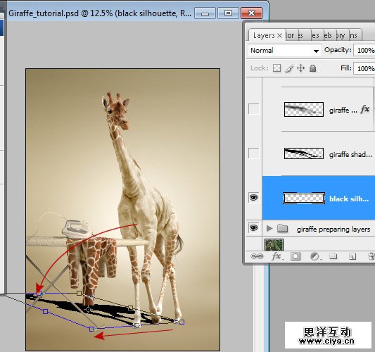 酷炫PS教程！教你用PS合成长颈鹿熨烫衣服的趣味海报