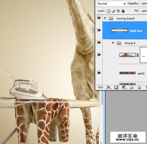 酷炫PS教程！教你用PS合成长颈鹿熨烫衣服的趣味海报