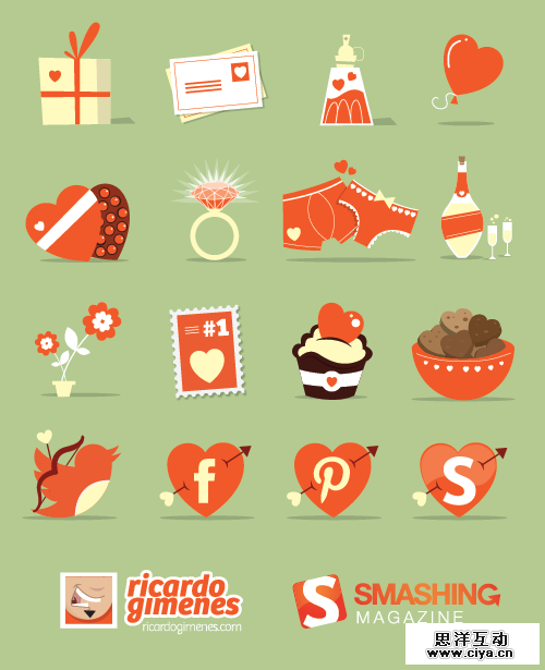 St. Valentine's Day Icon Set by Ricardo Gimenes in 16 Valentine's Day Design Freebies