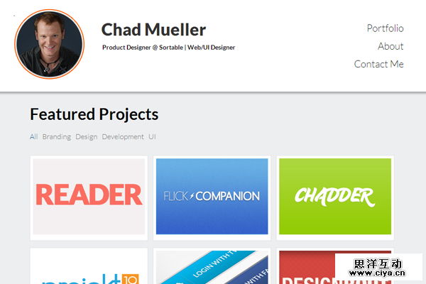chad mueller portfolio website layout