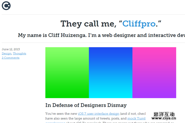 cliff huizenga portfolio website layout